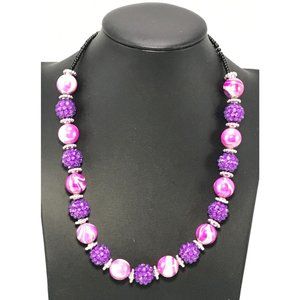 Handmade Purple Candy Colored Acrylic Metal and Glass Seed Bead Necklace